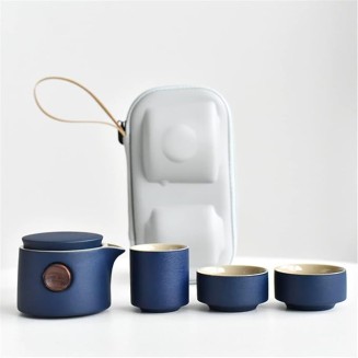 Tea Set Ceramic Portable Teapot Outdoor Travel Gaiwan Kettle Office Teacups TeaSet Dinkware Office (Color : Blue, Size : 9.3 * 8.5cm)