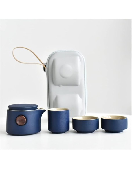 Tea Set Ceramic Portable Teapot Outdoor Travel Gaiwan Kettle Office Teacups TeaSet Dinkware Office (Color : Blue, Size : 9.3 * 8.5cm)