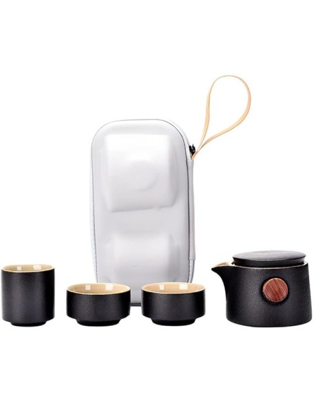 Tea Set Ceramic Portable Teapot Outdoor Travel Gaiwan Kettle Office Teacups TeaSet Dinkware Office (Color : Blue, Size : 9.3 * 8.5cm)