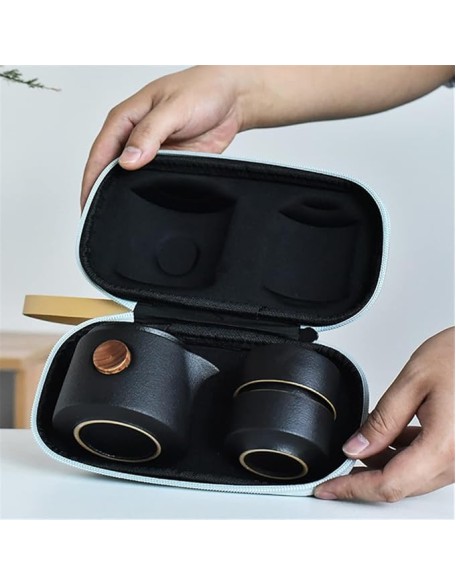 Tea Set Ceramic Portable Teapot Outdoor Travel Gaiwan Kettle Office Teacups TeaSet Dinkware Office (Color : Blue, Size : 9.3 * 8.5cm)