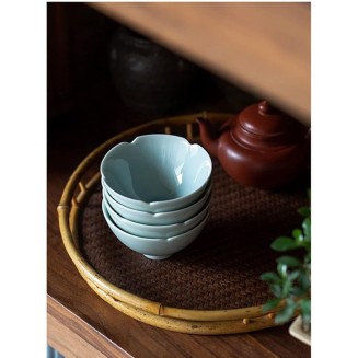 4Pc 65Ml Creativity Hutian Kiln Misty Ceramic Tea Bowl Sunflower Celadon Cup Kung Fu Set