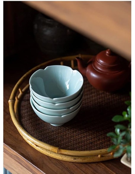 4Pc 65Ml Creativity Hutian Kiln Misty Ceramic Tea Bowl Sunflower Celadon Cup Kung Fu Set