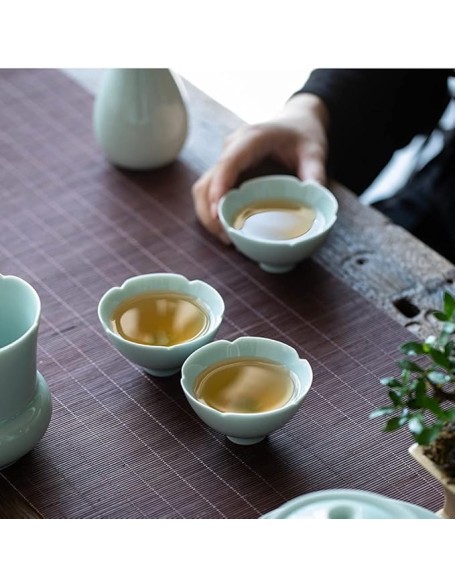 4Pc 65Ml Creativity Hutian Kiln Misty Ceramic Tea Bowl Sunflower Celadon Cup Kung Fu Set