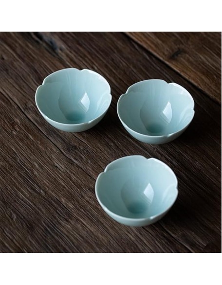 4Pc 65Ml Creativity Hutian Kiln Misty Ceramic Tea Bowl Sunflower Celadon Cup Kung Fu Set
