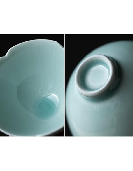 4Pc 65Ml Creativity Hutian Kiln Misty Ceramic Tea Bowl Sunflower Celadon Cup Kung Fu Set