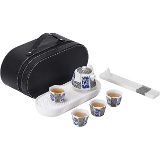 Porcelain Tea Set Portable Tea Set, Ceramic China Tea Cups with Teapot and 4 Tea Cups Tea Gift Sets with Travel Bag for Office Home Trip Great Gift-Pink