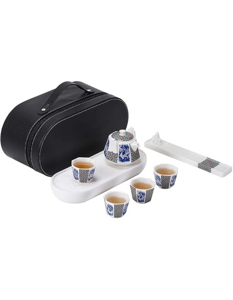 Porcelain Tea Set Portable Tea Set, Ceramic China Tea Cups with Teapot and 4 Tea Cups Tea Gift Sets with Travel Bag for Office Home Trip Great Gift-Pink