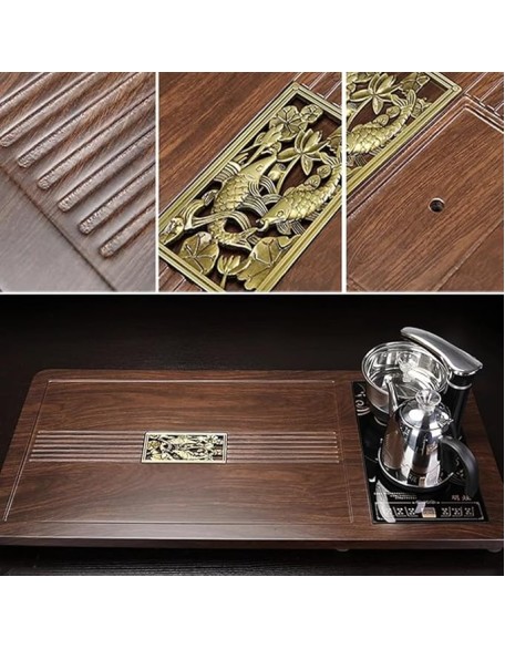 Chinese Kung Fu Tea Set,Home Automatic Teapot,Gongfu Tea Set,Tea Ceremony,Tea Cup,Electric Stove,Tea Table,Solid Wood Tea Tray,Ceramic Tea Set(Style-2)