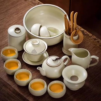 Tea Set Afternoon Tea Set Tea Set Chinese Tea Set Light Luxury Ru Kiln Kung Fu Tea Set Household Ceramic Teapot Gift Box Set