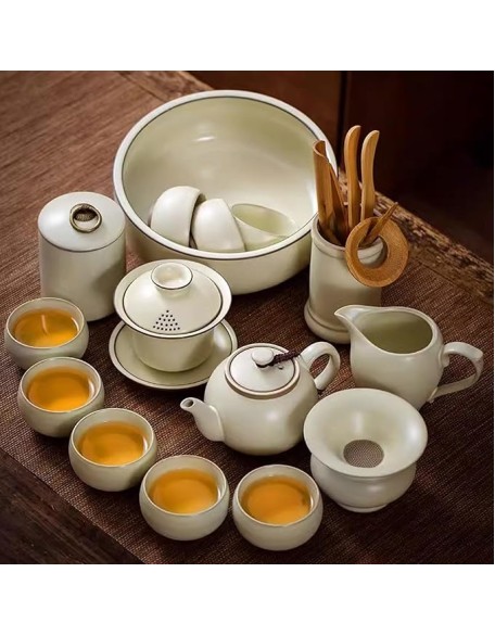 Tea Set Afternoon Tea Set Tea Set Chinese Tea Set Light Luxury Ru Kiln Kung Fu Tea Set Household Ceramic Teapot Gift Box Set