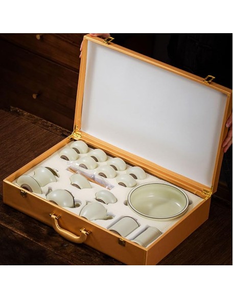 Tea Set Afternoon Tea Set Tea Set Chinese Tea Set Light Luxury Ru Kiln Kung Fu Tea Set Household Ceramic Teapot Gift Box Set