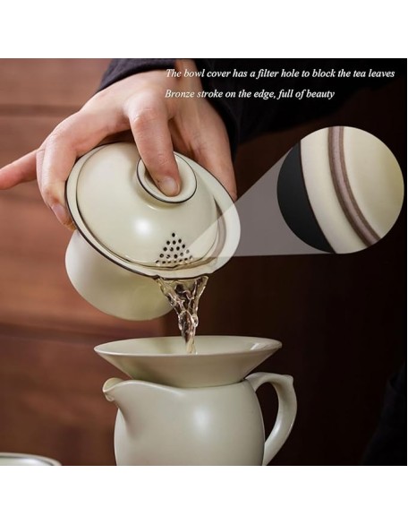 Tea Set Afternoon Tea Set Tea Set Chinese Tea Set Light Luxury Ru Kiln Kung Fu Tea Set Household Ceramic Teapot Gift Box Set