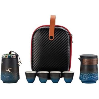 Tea Set Portable Tea Set Ceramic Travel Tea Set of 7 with Teapot Teacups Caddy Infuser Travel Bag for Tea Chinese Ceramic Tea Set