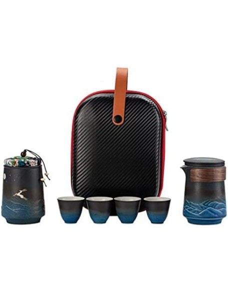 Tea Set Portable Tea Set Ceramic Travel Tea Set of 7 with Teapot Teacups Caddy Infuser Travel Bag for Tea Chinese Ceramic Tea Set