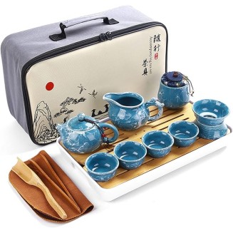 Chinese Kung Fu Tea Set Ceramic Portable Teapot Set Outdoor Travel Gaiwan Tea Cups Teaware Set All in One Porcelain Chinese Gongfu Tea Set Gift