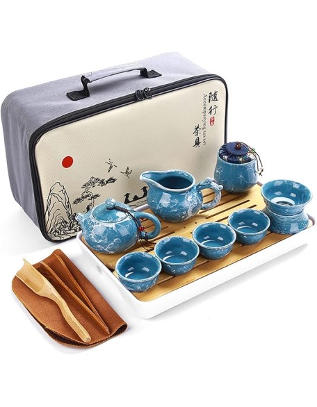 Chinese Kung Fu Tea Set Ceramic Portable Teapot Set Outdoor Travel Gaiwan Tea Cups Teaware Set All in One Porcelain Chinese Gongfu Tea Set Gift