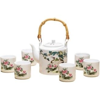 Famille Rose Vintage Chinese Tea Cup and Pot Set Floral Teaset High Temperature Ceramic 1pot and 6 cups set