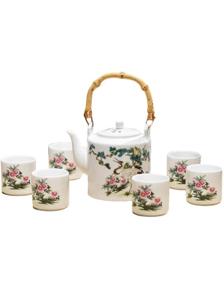 Famille Rose Vintage Chinese Tea Cup and Pot Set Floral Teaset High Temperature Ceramic 1pot and 6 cups set