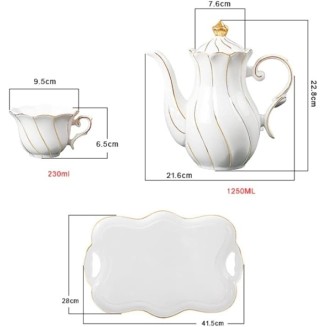 Tea Set Coffee Cup Set Tea Cup Set 8 Pieces Tea Set Gold Trim Glazed Porcelain Coffee and Tea Service Set (White 8pcs)