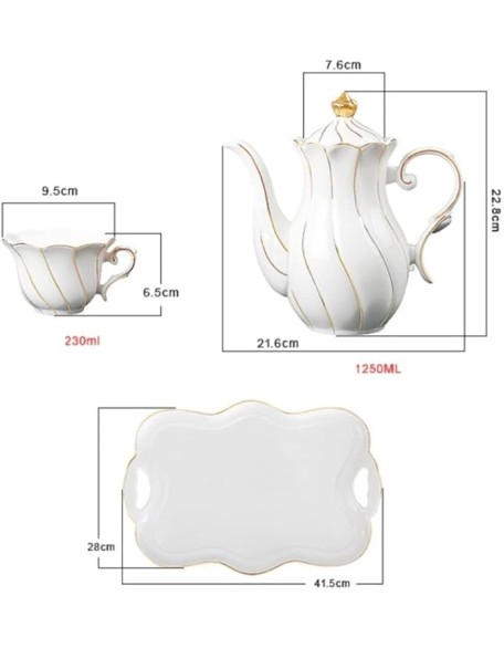 Tea Set Coffee Cup Set Tea Cup Set 8 Pieces Tea Set Gold Trim Glazed Porcelain Coffee and Tea Service Set (White 8pcs)