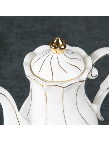 Tea Set Coffee Cup Set Tea Cup Set 8 Pieces Tea Set Gold Trim Glazed Porcelain Coffee and Tea Service Set (White 8pcs)