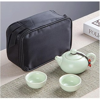 Portable Ceramic Pot Travel Kung Fu Tea Pot Real Estate Companion Gift Box Chinese Cup Set of Celadon Tray) (Green 21.5 * 14.5 * 8.5cm(two cup))