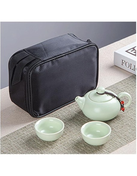 Portable Ceramic Pot Travel Kung Fu Tea Pot Real Estate Companion Gift Box Chinese Cup Set of Celadon Tray) (Green 21.5 * 14.5 * 8.5cm(two cup))