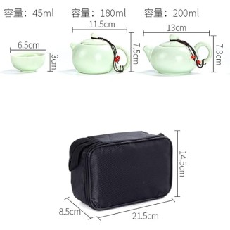 Portable Ceramic Pot Travel Kung Fu Tea Pot Real Estate Companion Gift Box Chinese Cup Set of Celadon Tray) (Green 21.5 * 14.5 * 8.5cm(two cup))
