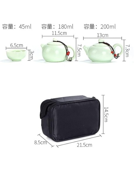 Portable Ceramic Pot Travel Kung Fu Tea Pot Real Estate Companion Gift Box Chinese Cup Set of Celadon Tray) (Green 21.5 * 14.5 * 8.5cm(two cup))