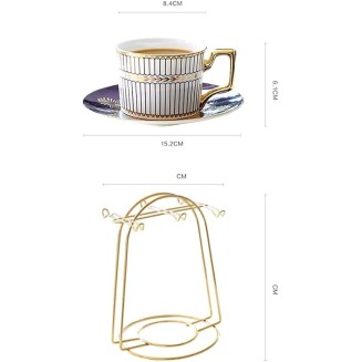 Tea Set 8 Pieces Gold Trim Glazed Porcelain Coffee and Tea Service Set with 6 Piece Cups and Teapot Tray Afternoon Tea Drinkware Coffee Set Household Ceramic Tea s