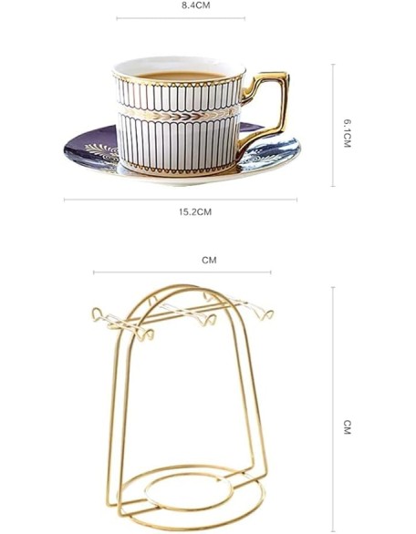 Tea Set 8 Pieces Gold Trim Glazed Porcelain Coffee and Tea Service Set with 6 Piece Cups and Teapot Tray Afternoon Tea Drinkware Coffee Set Household Ceramic Tea s