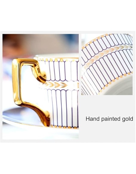 Tea Set 8 Pieces Gold Trim Glazed Porcelain Coffee and Tea Service Set with 6 Piece Cups and Teapot Tray Afternoon Tea Drinkware Coffee Set Household Ceramic Tea s