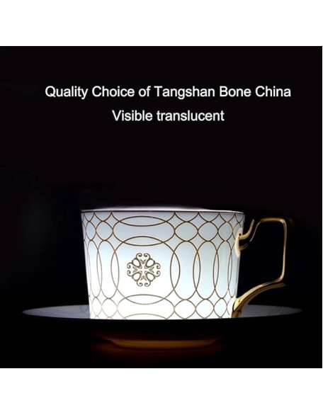 Tea Set 8 Pieces Gold Trim Glazed Porcelain Coffee and Tea Service Set with 6 Piece Cups and Teapot Tray Afternoon Tea Drinkware Coffee Set Household Ceramic Tea s