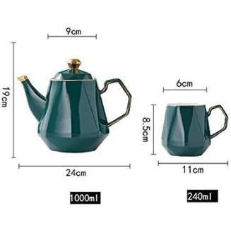 Ceramic Coffee Tea Set Nordic Drawing Gold Green Coffee Pot Cup Milk Jug Sugar Bowl Tray Set Home Afternoon Tea Set (Color : Pink) (Pink)