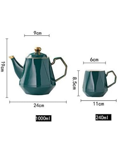 Ceramic Coffee Tea Set Nordic Drawing Gold Green Coffee Pot Cup Milk Jug Sugar Bowl Tray Set Home Afternoon Tea Set (Color : Pink) (Pink)