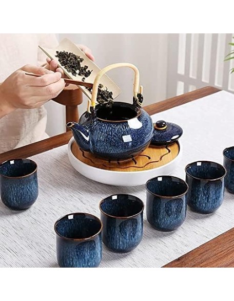 Tea Set, Chinese Ceramic Tea Set, 1 Tea Pot with 6 Tea Cups, Handmade Porcelain Ceramic Tea Set, Tea Set for Tea Lover, Japanese Style Tea Set