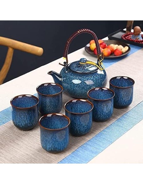 Tea Set, Chinese Ceramic Tea Set, 1 Tea Pot with 6 Tea Cups, Handmade Porcelain Ceramic Tea Set, Tea Set for Tea Lover, Japanese Style Tea Set