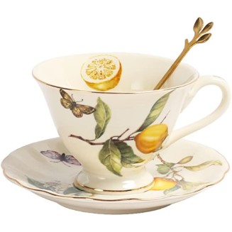 Bone China White Gold Lemon Teapot Coffee Cup Saucer Set Nordic Kitchen Drinkware for Coffee Tea Milk Water