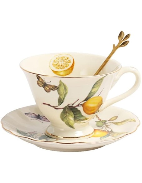 Bone China White Gold Lemon Teapot Coffee Cup Saucer Set Nordic Kitchen Drinkware for Coffee Tea Milk Water