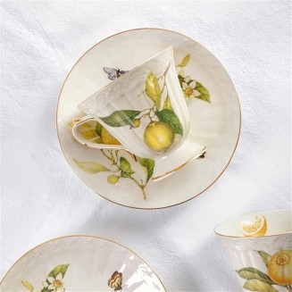 Bone China White Gold Lemon Teapot Coffee Cup Saucer Set Nordic Kitchen Drinkware for Coffee Tea Milk Water