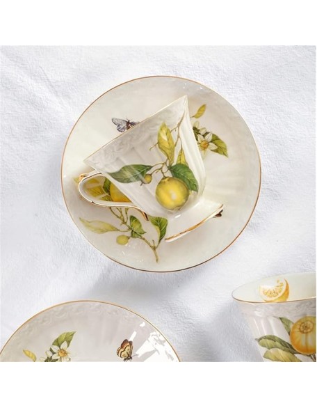 Bone China White Gold Lemon Teapot Coffee Cup Saucer Set Nordic Kitchen Drinkware for Coffee Tea Milk Water