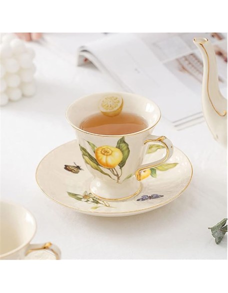Bone China White Gold Lemon Teapot Coffee Cup Saucer Set Nordic Kitchen Drinkware for Coffee Tea Milk Water