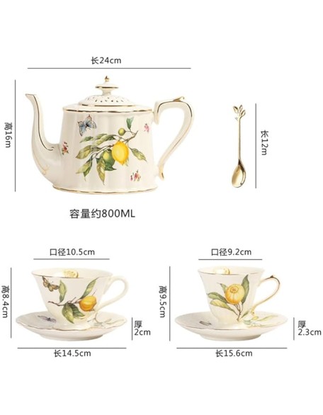 Bone China White Gold Lemon Teapot Coffee Cup Saucer Set Nordic Kitchen Drinkware for Coffee Tea Milk Water