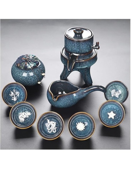 Tea Set, Tea Sets Tea Set Ceramic Semi Automatic Tea Set Teapot Tea Cup Chinese Retro Semi Automatic Tea Set Party Home 6 Cups Coffee Set (B) ()