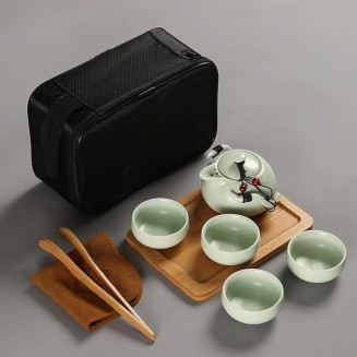 Tea Set, Chinese Tea Set Kung Fu Tea Set Ceramic Portable Teapot Porcelain Teaset Gaiwan Tea Cups of Tea Ceremony Tea Tool (White 22 * 14 * 9cm) (Green 22 * 14 * 9c