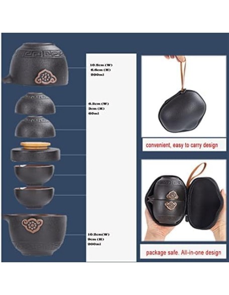 Tea Set, Travel Ceramic Portable Tea Set, Tea Cups Set, with Portable Tea Bag, Chinese Ceramic Tea Set
