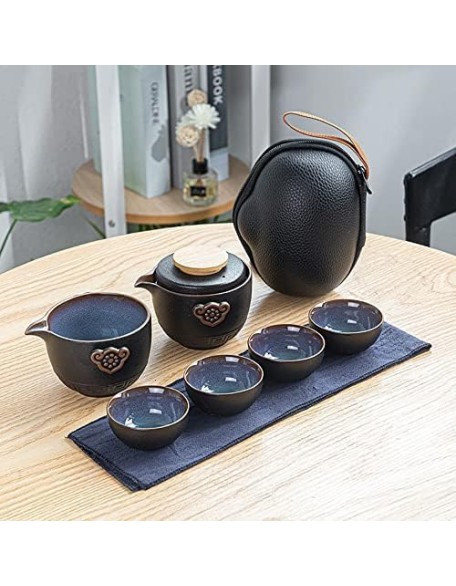Tea Set, Travel Ceramic Portable Tea Set, Tea Cups Set, with Portable Tea Bag, Chinese Ceramic Tea Set