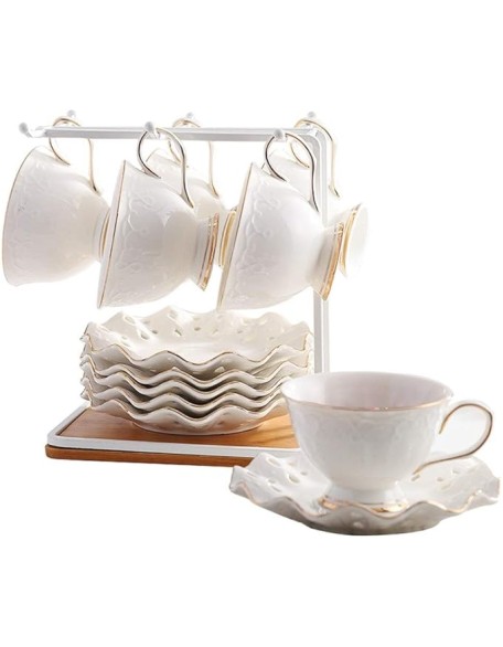 Ceramic Coffee Cup Afternoon Tea Set Set English Afternoon Tea Cup Set 6 Pieces Chinese Kung Fu Tea Set (Color : Brass) (Brass)