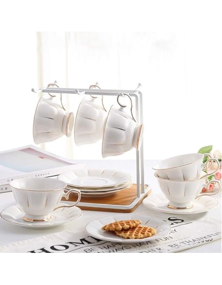 Ceramic Coffee Cup Afternoon Tea Set Set English Afternoon Tea Cup Set 6 Pieces Chinese Kung Fu Tea Set (Color : Brass) (Brass)