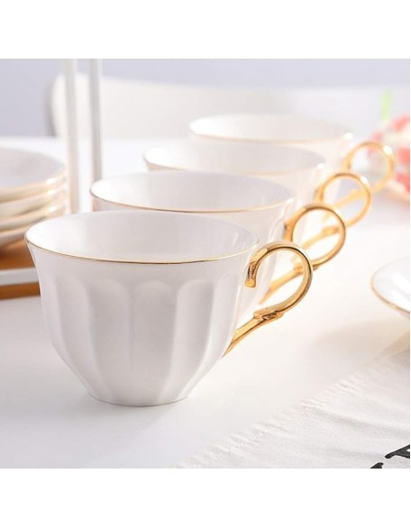 Ceramic Coffee Cup Afternoon Tea Set Set English Afternoon Tea Cup Set 6 Pieces Chinese Kung Fu Tea Set (Color : Brass) (Brass)